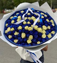 Большой букет из 101 синей и белой розы